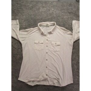 Orvis Shirt womens Large white polo Button Front collar v-neck pre-owned